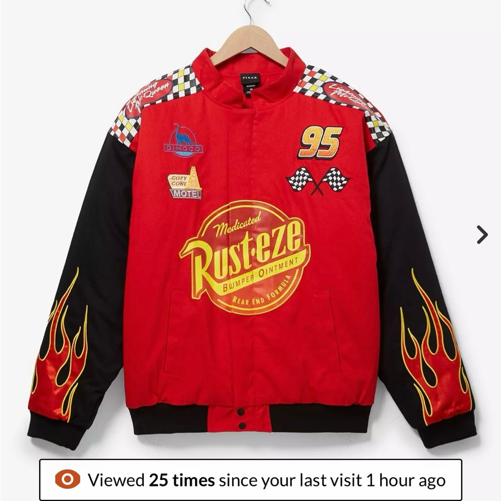 Disney Cars Red Yellow Black Lightning McQueen Racing Bomber Jacket New NWOT EUC